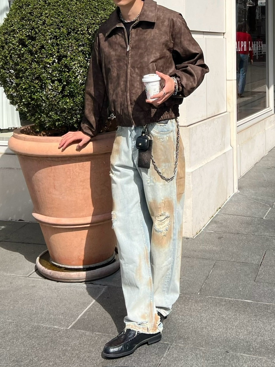 受注制【Chikashitsu +】bloody wash damage denim pants / 【チカシツプラス】ウォッシングダメージデニムパンツ