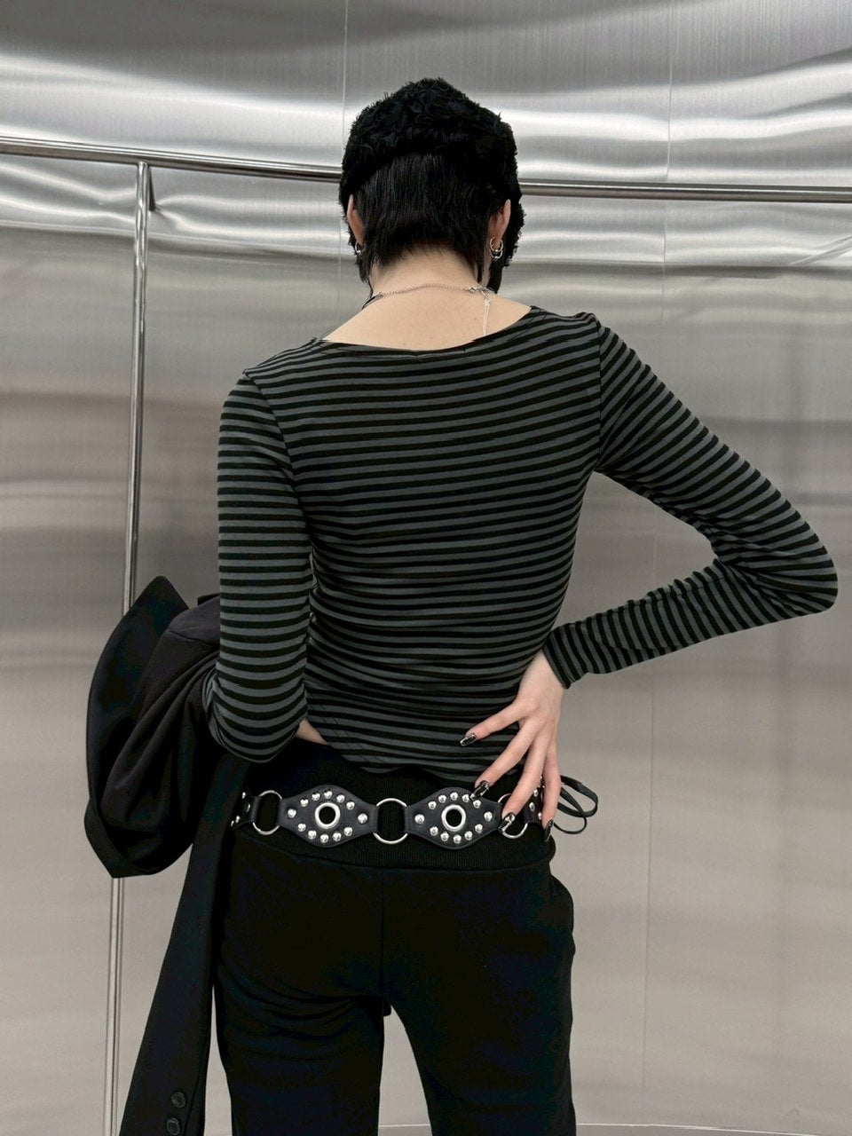 受注制【nmtc +】border snap long sleeve (2color)