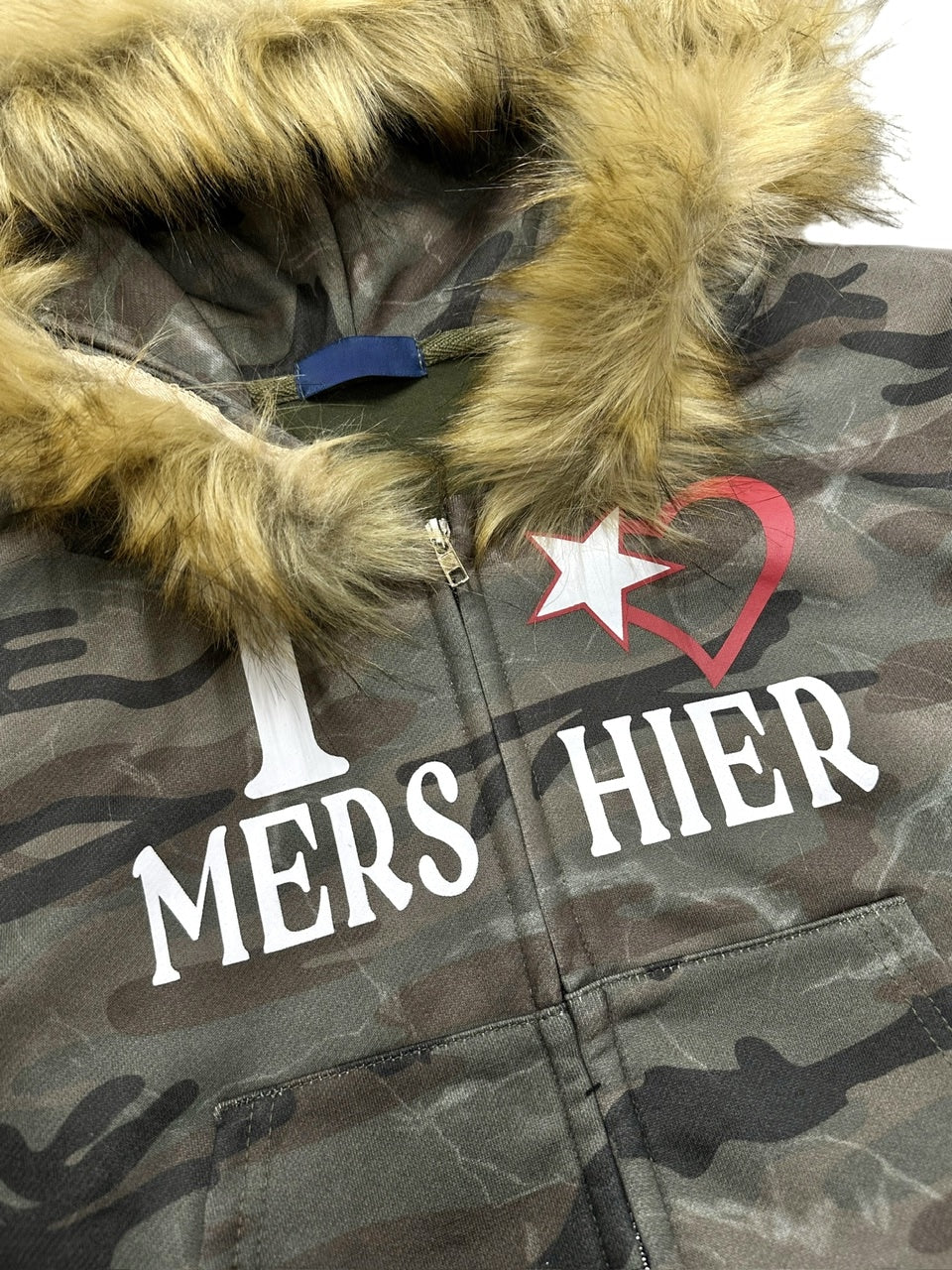 受注制【Never mind the XU】camouflage fur hood zipup /【ネバーマインドエックスユー】カモフラージュファーフードジップアップパーカー