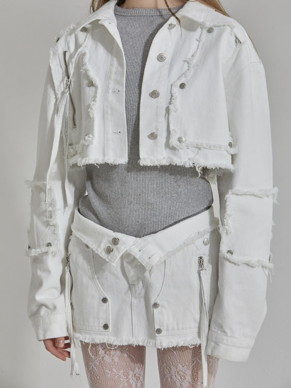 【GATELESS】RIVET FRINGE DENIM MINI SKIRT