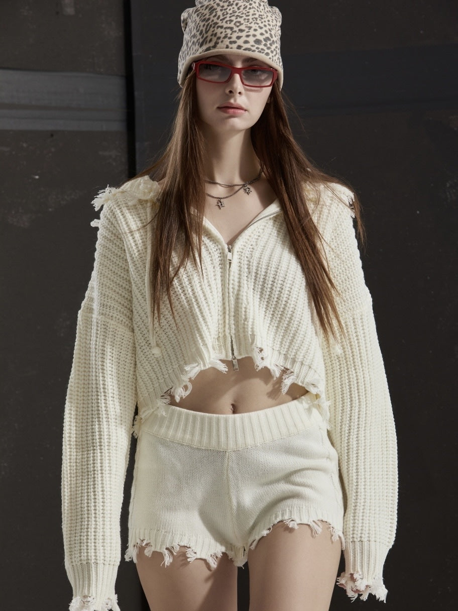 【GATELESS】RIB KNIT ZIP-UP HOODIE