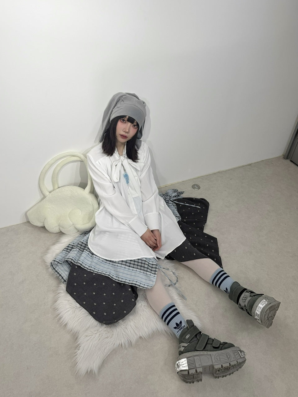 国際配送【Nerd out XU】satin tie shirt (2color)