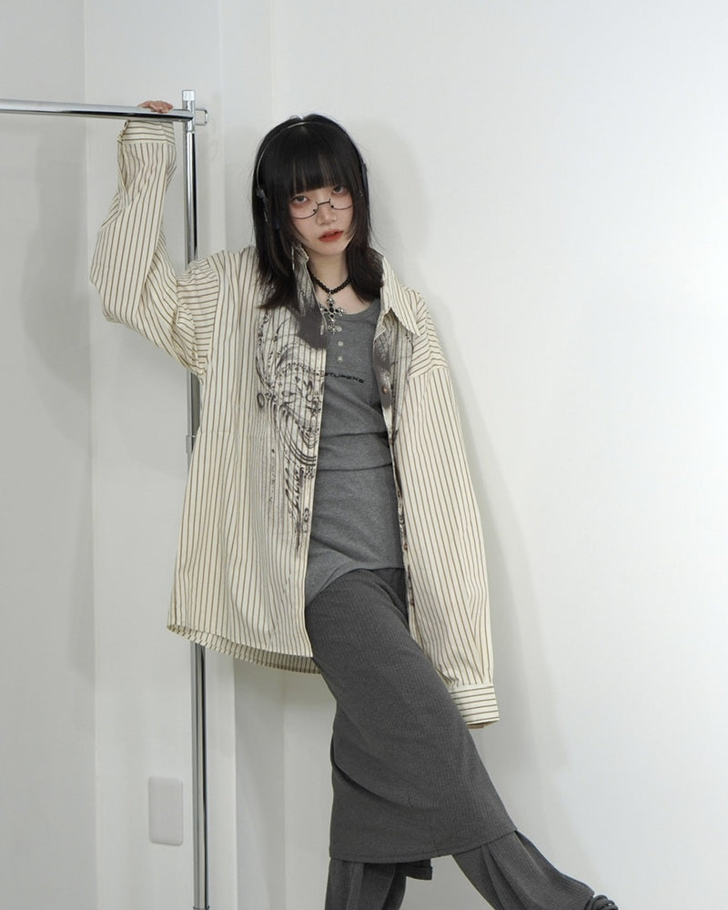 国際配送【Nerd out XU】Chaos stripe shirt