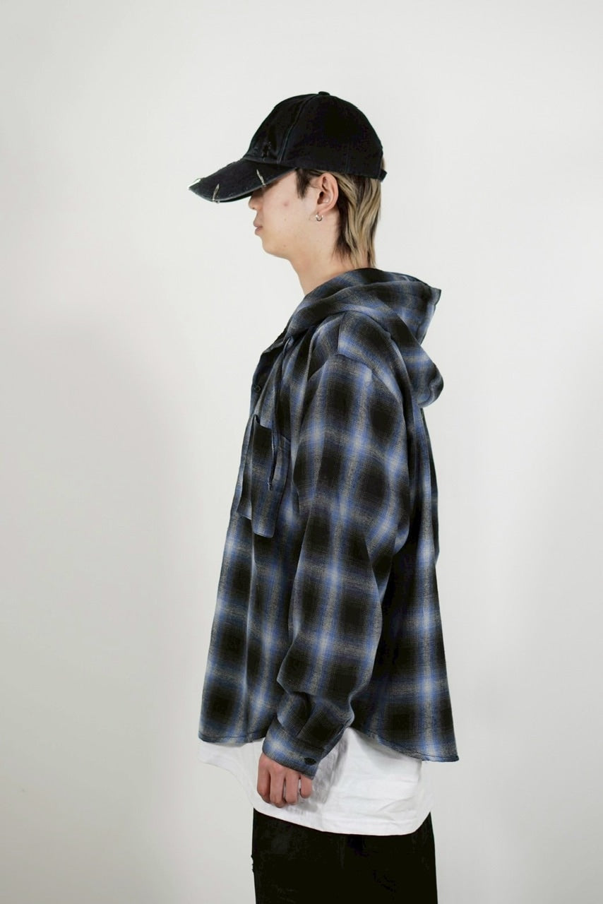 受注制【Chikashitsu +】tartan check hooded shirt (3color) / 【チカシツプラス】タータンチェックフード付き長袖シャツ