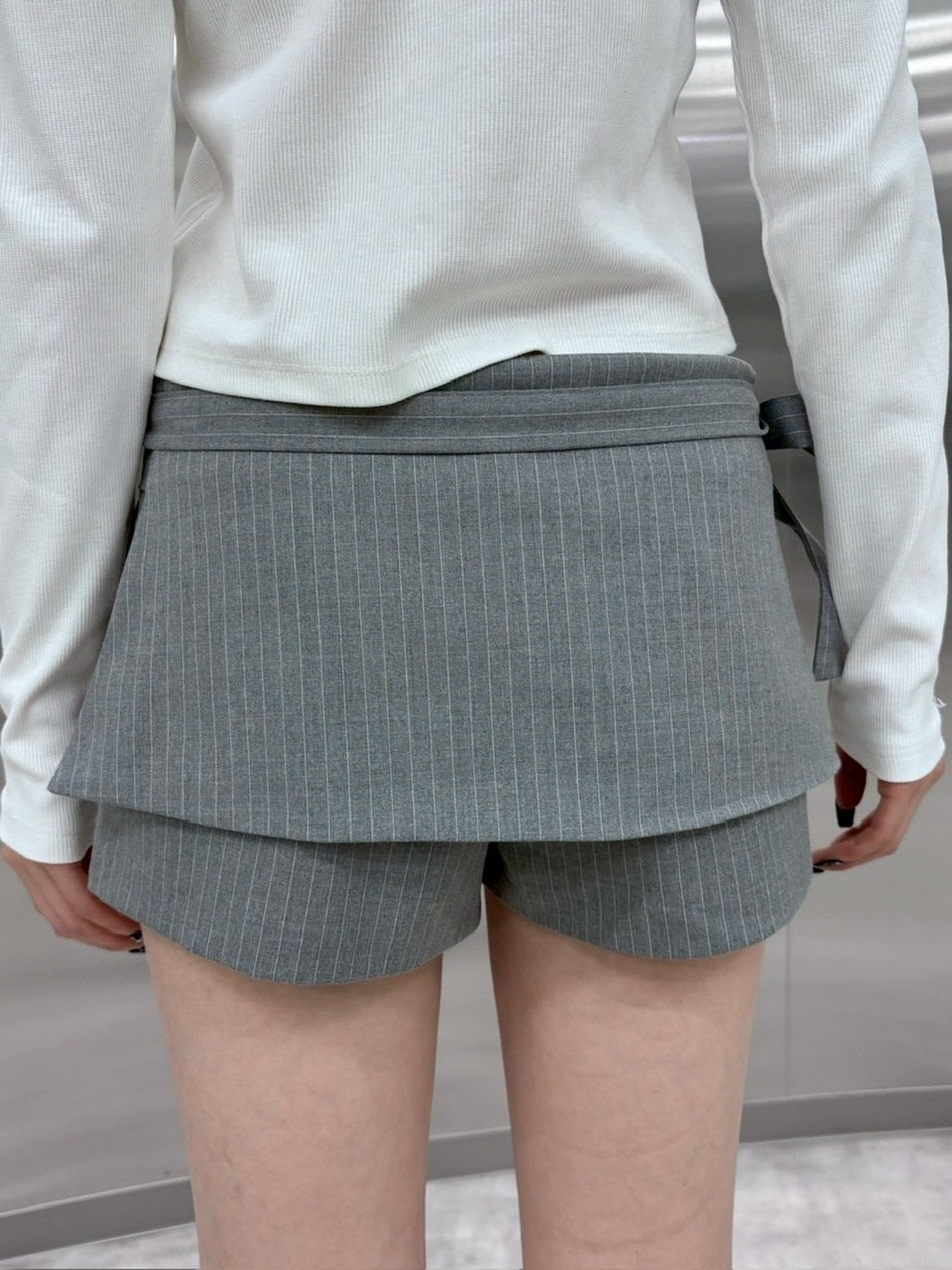 受注制【nmtc +】stripe rap pants (3color) / 【エヌエムティーシープラス】ストライプボーダーラップスカートパンツ