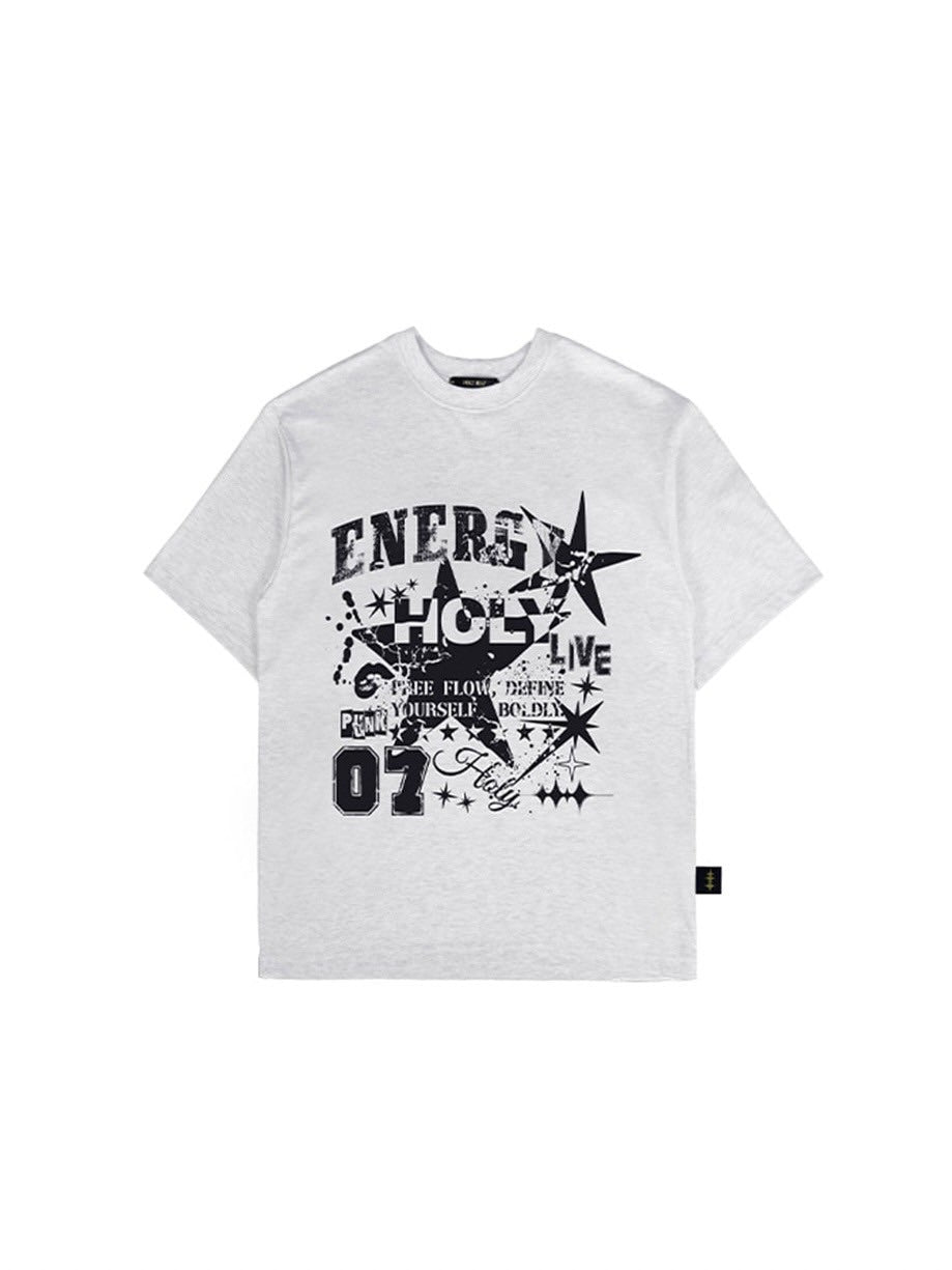 【HOLY NUMBER 7】OVERSIZED HIP HOP FIT STAR GRAPHIC T-SHIRT