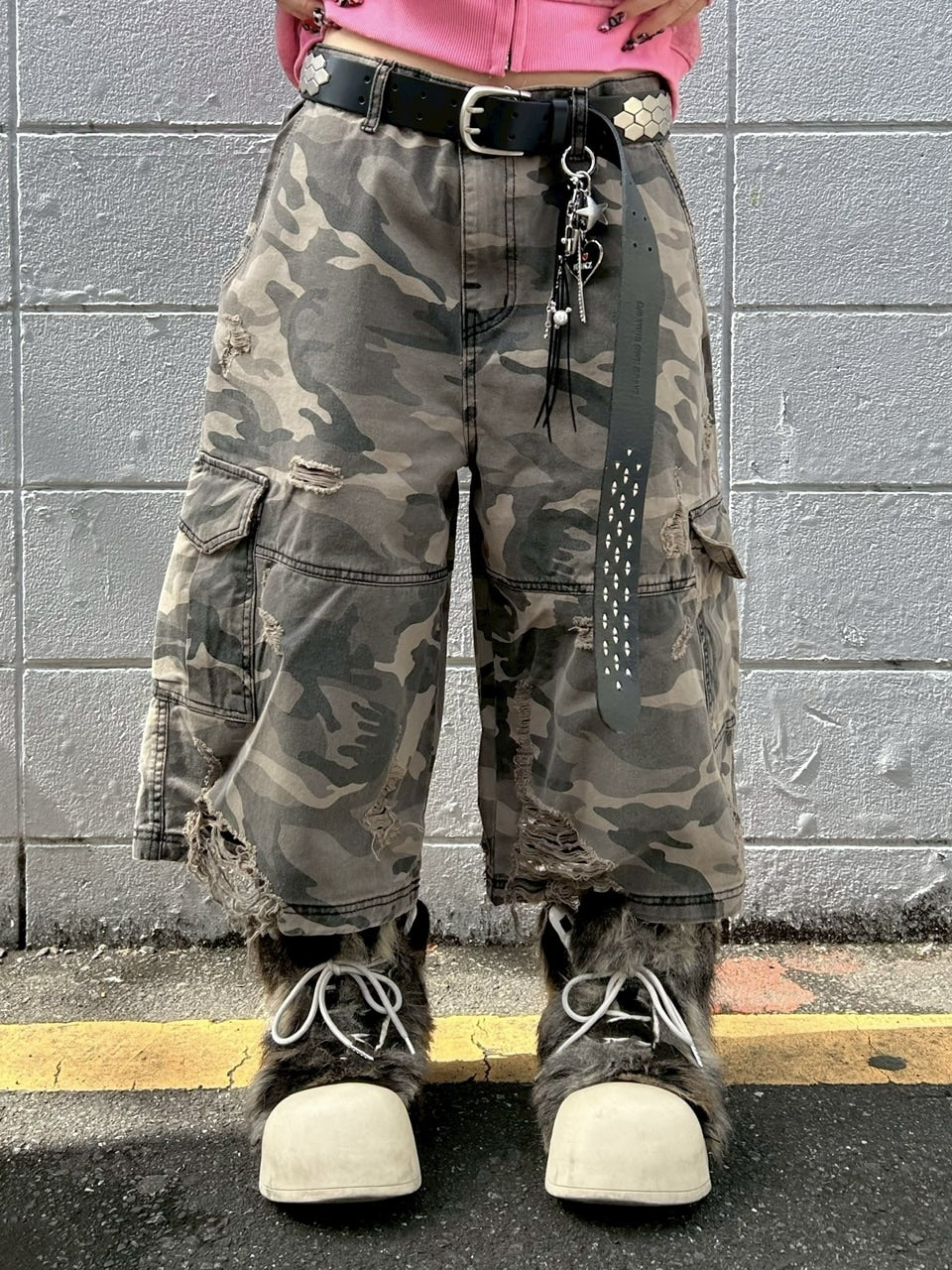 【Never mind the XU】camouflage damage half pants (2color) / 【ネバーマインドザエックスユー】カモフラージュダメージデニムハーフパンツ