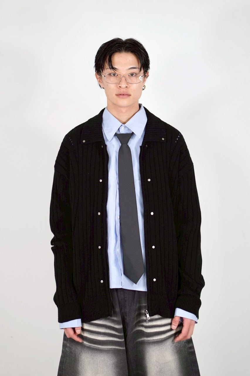【Chikashitsu +】rivet zip up knit (2color)