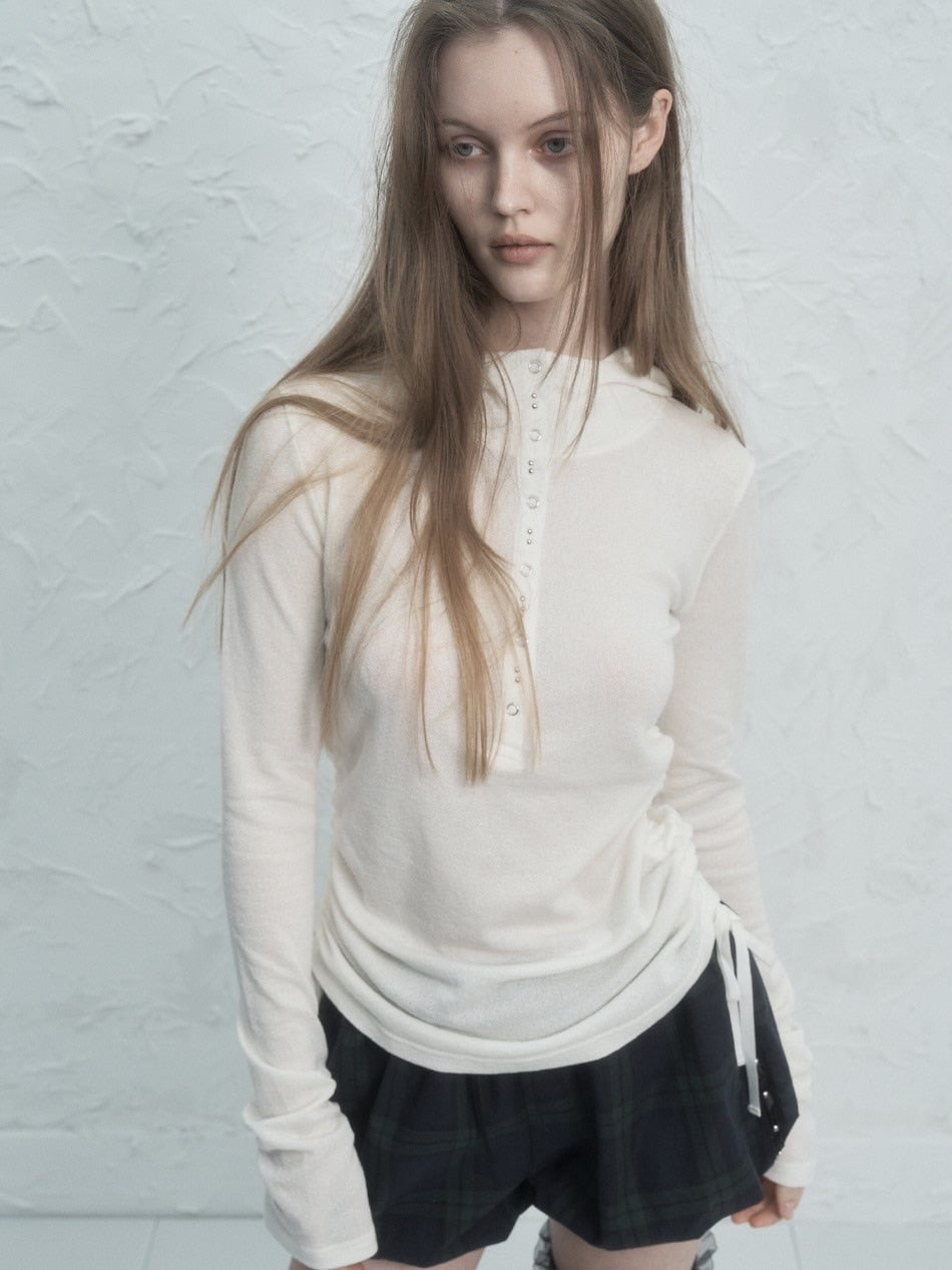 【SETUP‐EXE】RIVET BUTTON HOODIE TOP