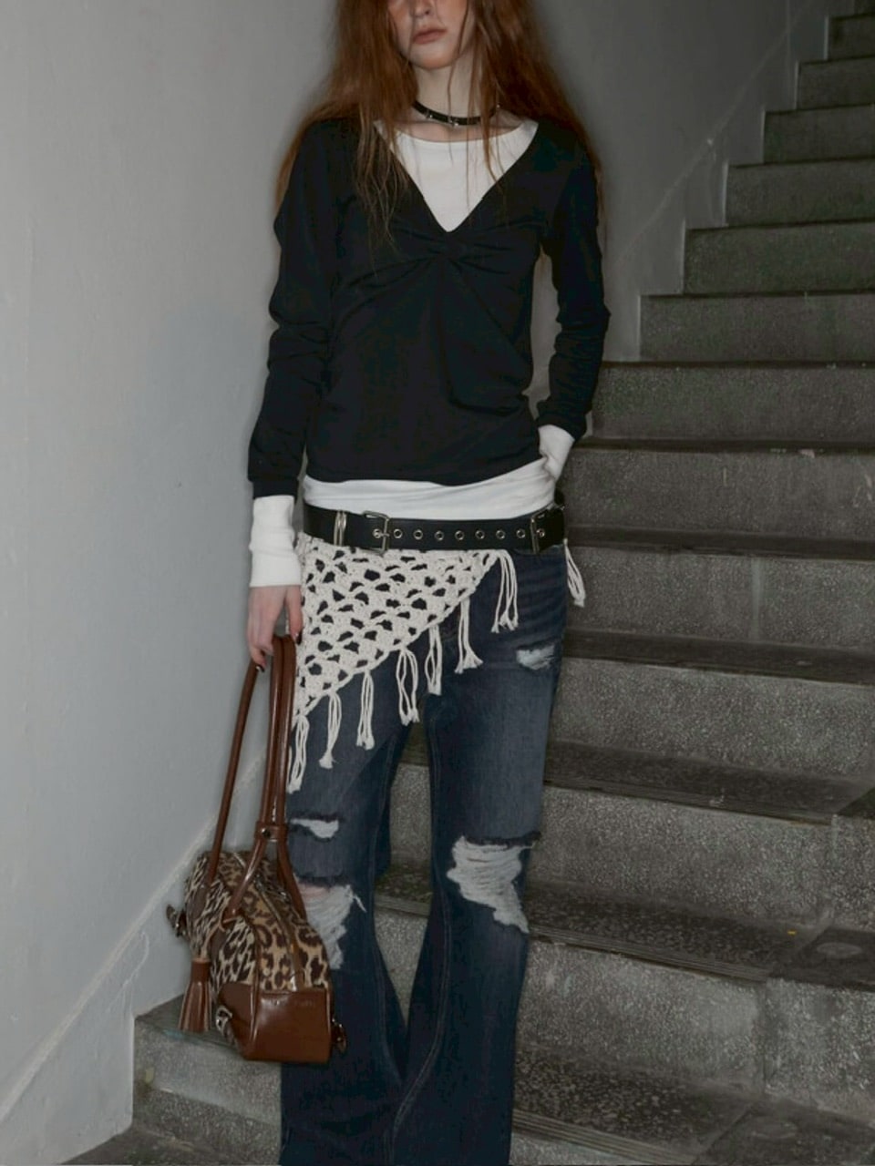 【NOT KNOWING】Back Strap Layered Top / 【ノットノーイング】バックストラップレイヤード長袖Tシャツ