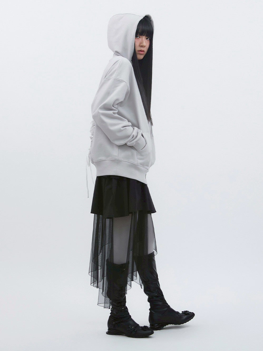 【TUOMIO】LACE UP HOOD ZIP-UP