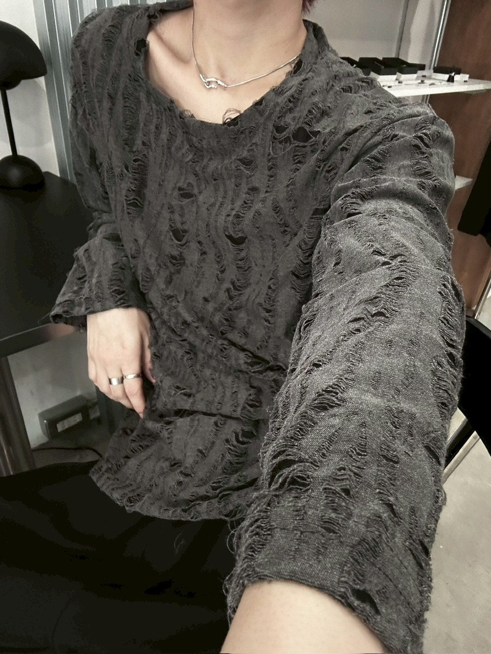 国際配送【LUV CODE】damage long sleeve tee (3color)