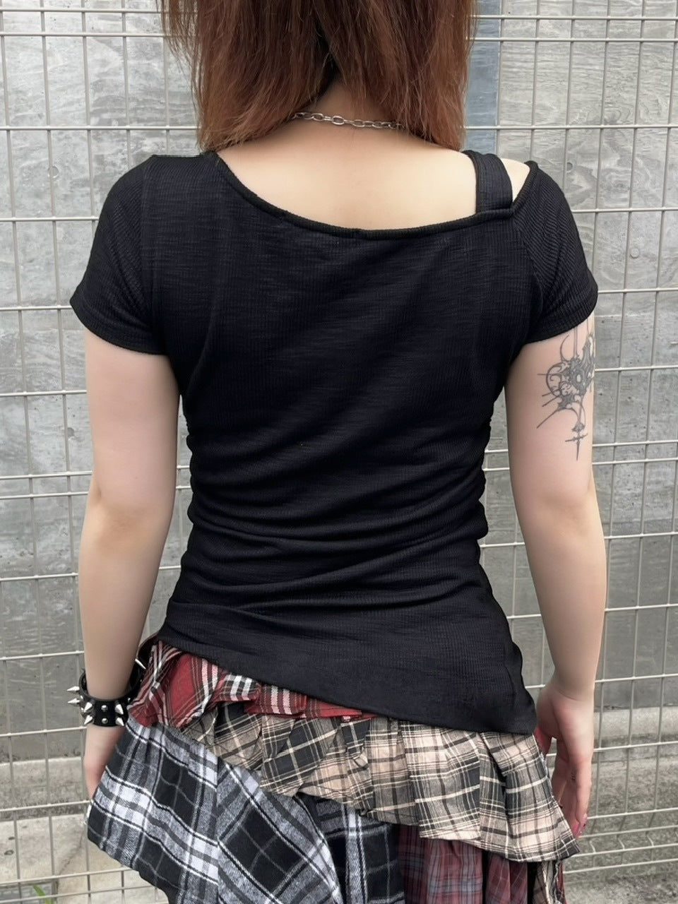 受注制【Never mind the XU】one shoulder punk tops (3color) / 【ネバーマインドザエックスユー】ワンショルダーパンクプリント半袖トップス