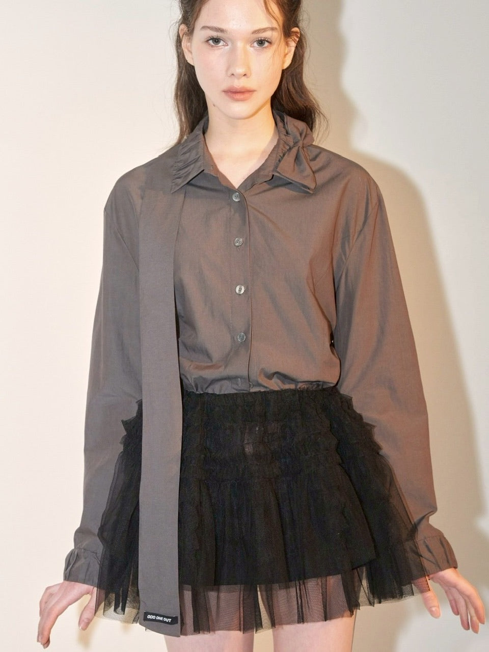 【ODDONEOUT】TUCKING MASH SKIRT / 【オッドワンアウト】タッキングメッシュフリルレーススカート