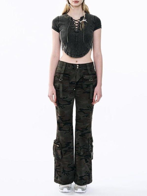 【ODDONEOUT】Washing denim Vneck top / 【オッドワンアウト】ウォッシングデニムVネック半袖Tトップス