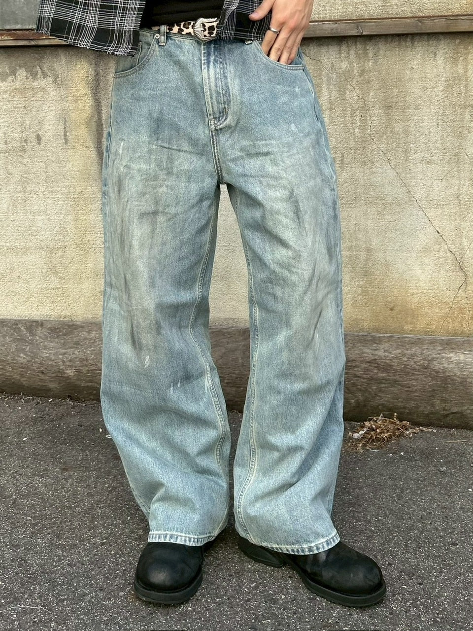 【Chikashitsu +】dirty wash semi wide denim (2color) / 【チカシツプラス】ダーティーウォッシングセミワイドデニムパンツ