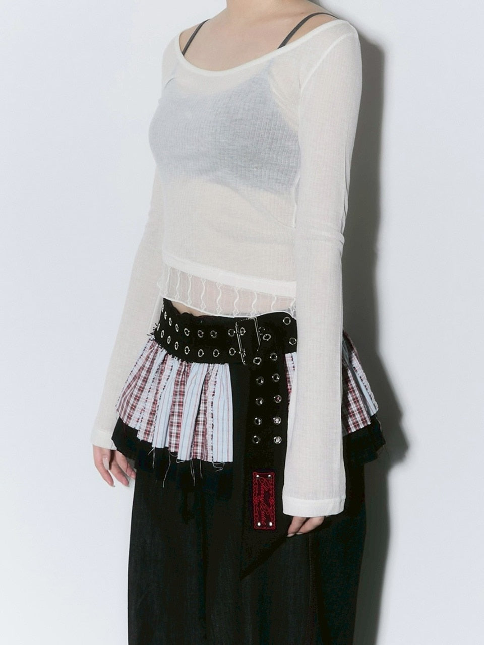 【CHERRYQUIRI】sheer layered unbal sleeve / 【チェリーキュリー】シアーレイヤードアンバランス長袖トップス