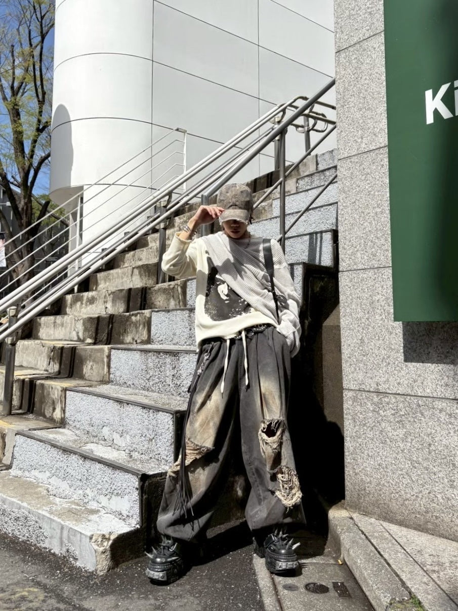 受注制【Never mind the XU】balloon damage denim pants