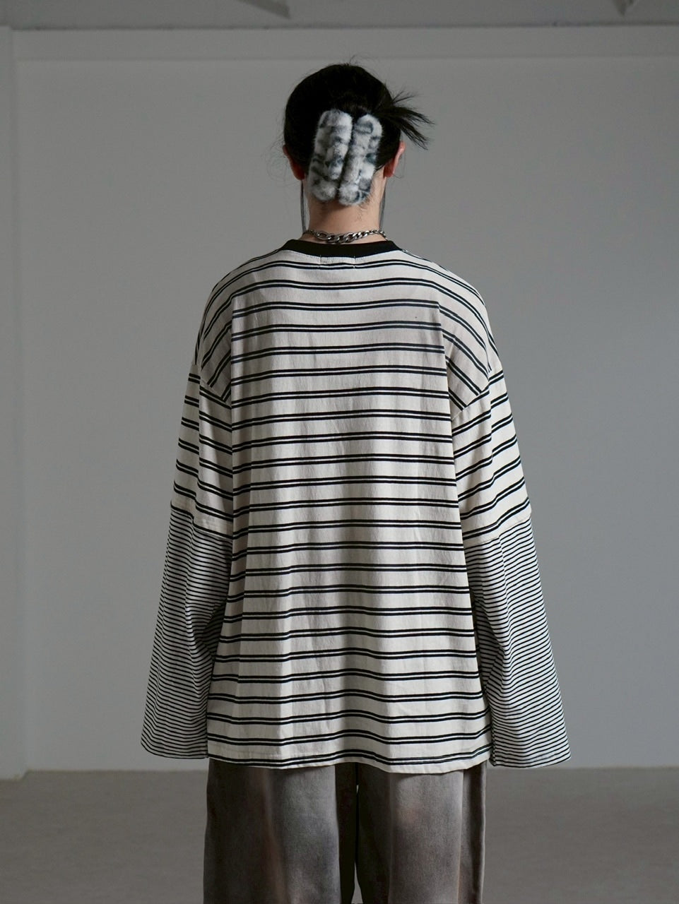 【Chikashitsu +】oversized layered border washed long sleeve / 【チカシツプラス】オーバーサイズウォッシュドレイヤードボーダー長袖Tシャツ(2color)