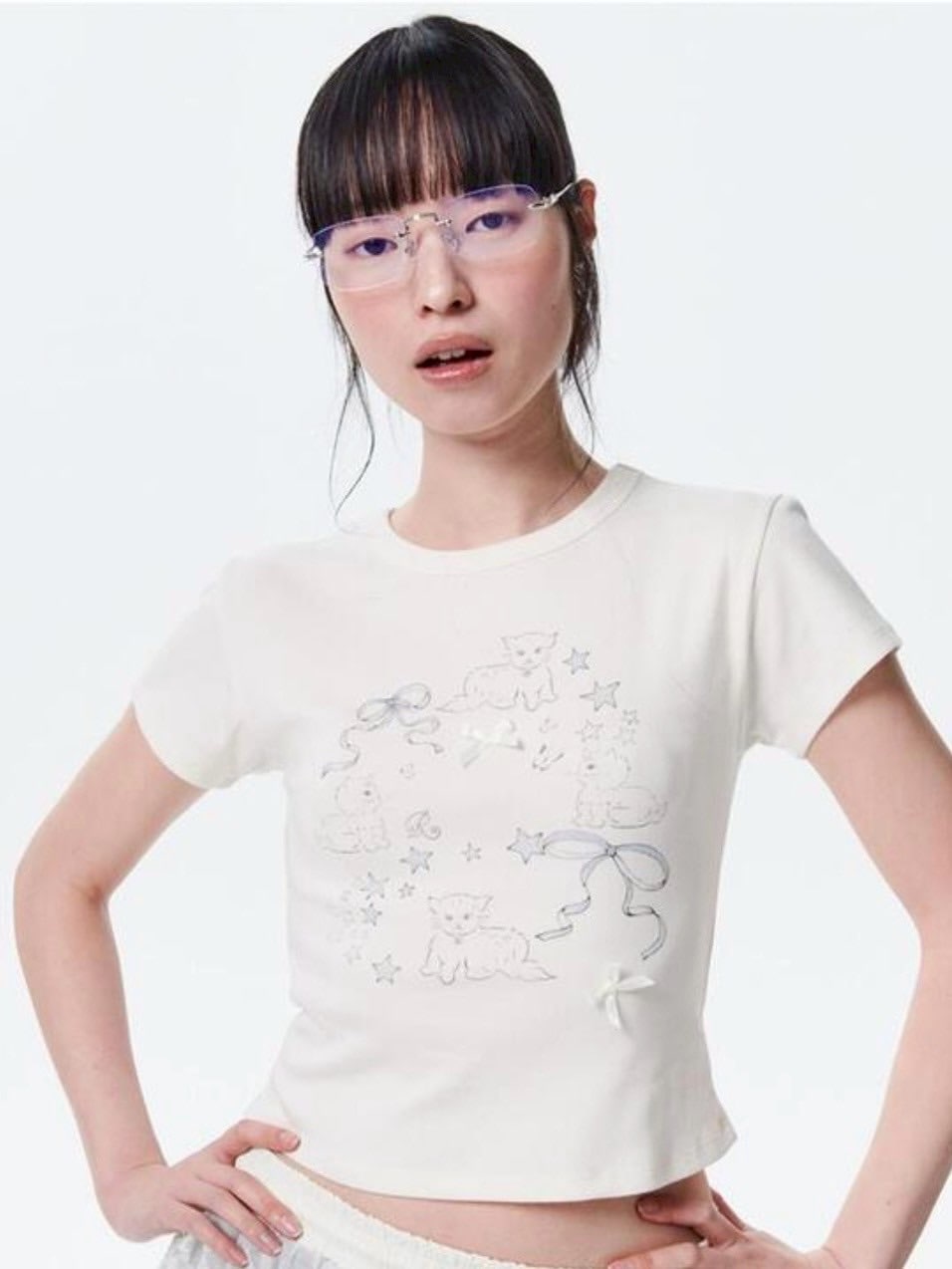 【runningHIGH】RIBBON CAT H/S TEE / 【ランニングハイ】リボンキャットプリント半袖Tシャツ