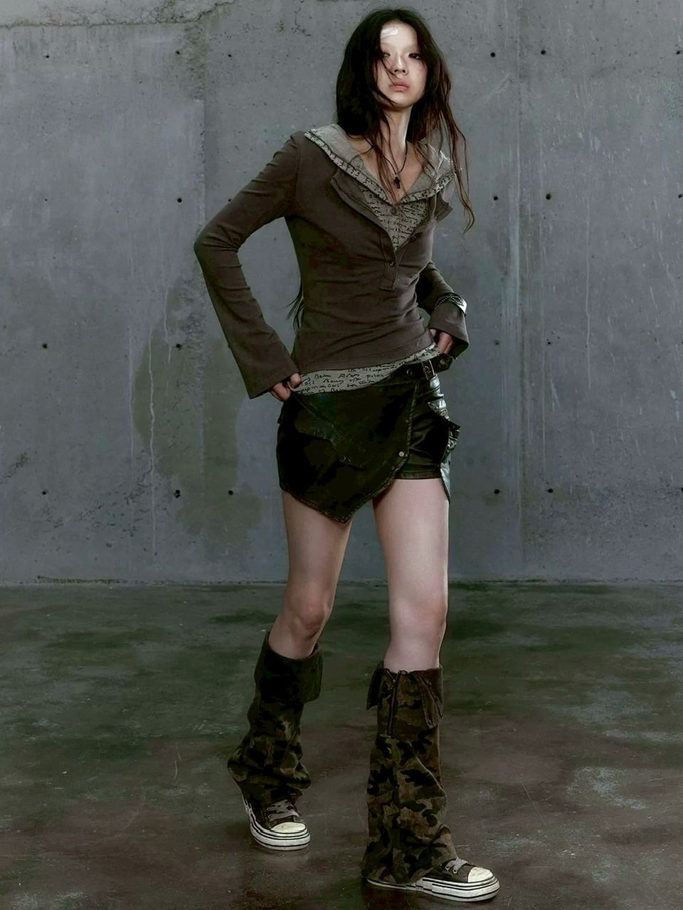 【Cest Nous】Two-in-One Hoodie / 【セヌー】レイヤードフード付き長袖トップス