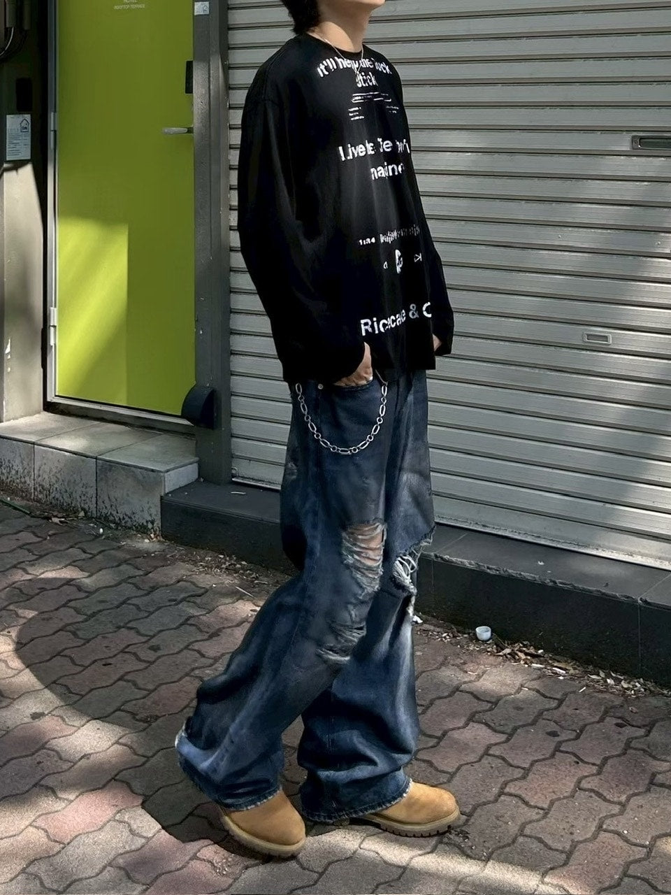 【Chikashitsu +】croque lettering long sleeve / 【チカシツプラス】モックネックレタリング長袖Tシャツ(2color)