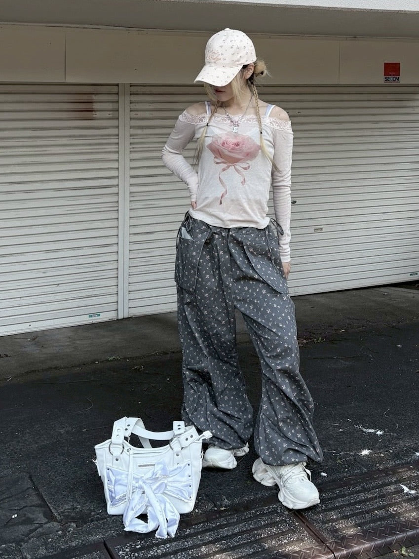 受注制【nmtc +】flower wide layered pants (3color)