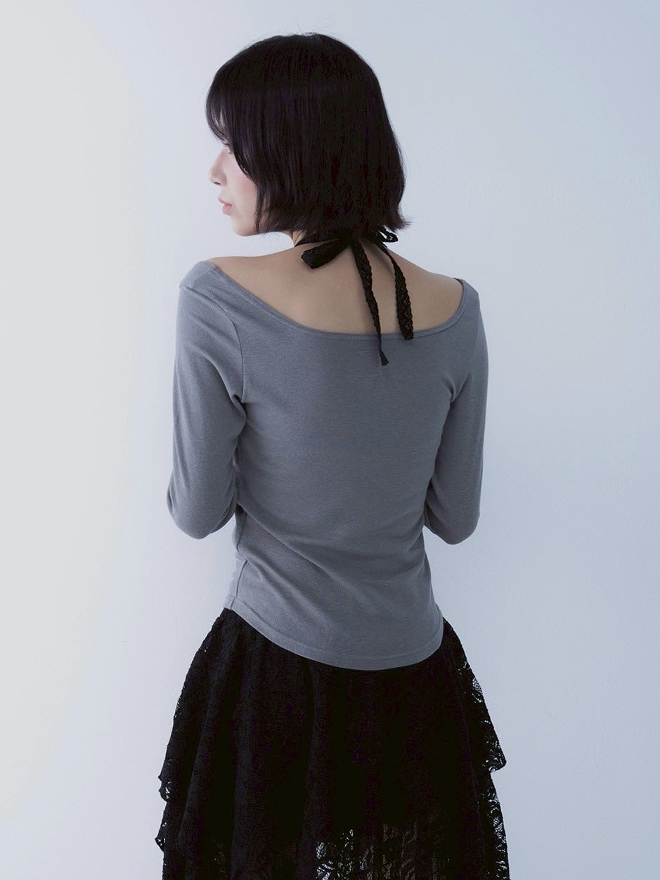 【SETSETSET】LACE HALTERNECK TEE
