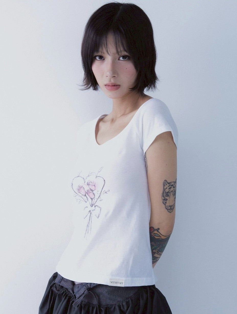 【SETSETSET】ROSE HEART T SHIRTS