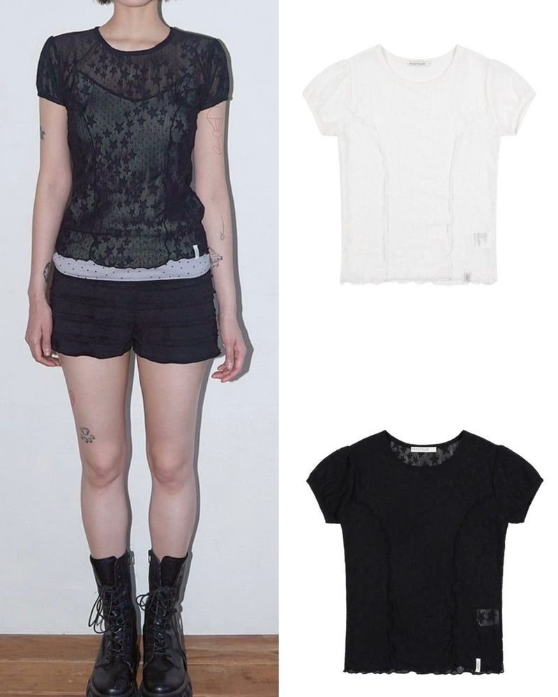 【FANCY CLUB】Wave Puff Lace Tee