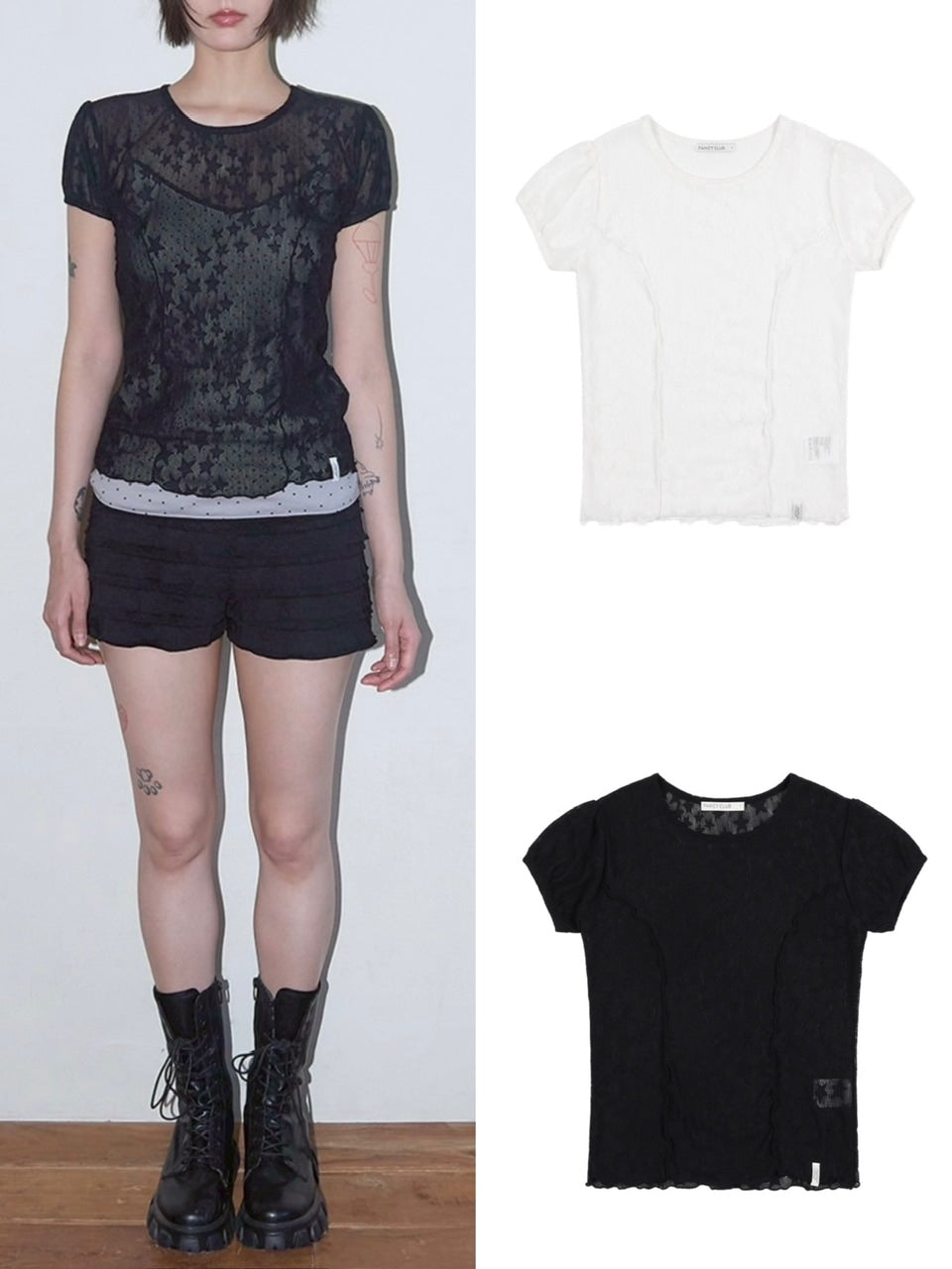 【FANCY CLUB】Wave Puff Lace Tee