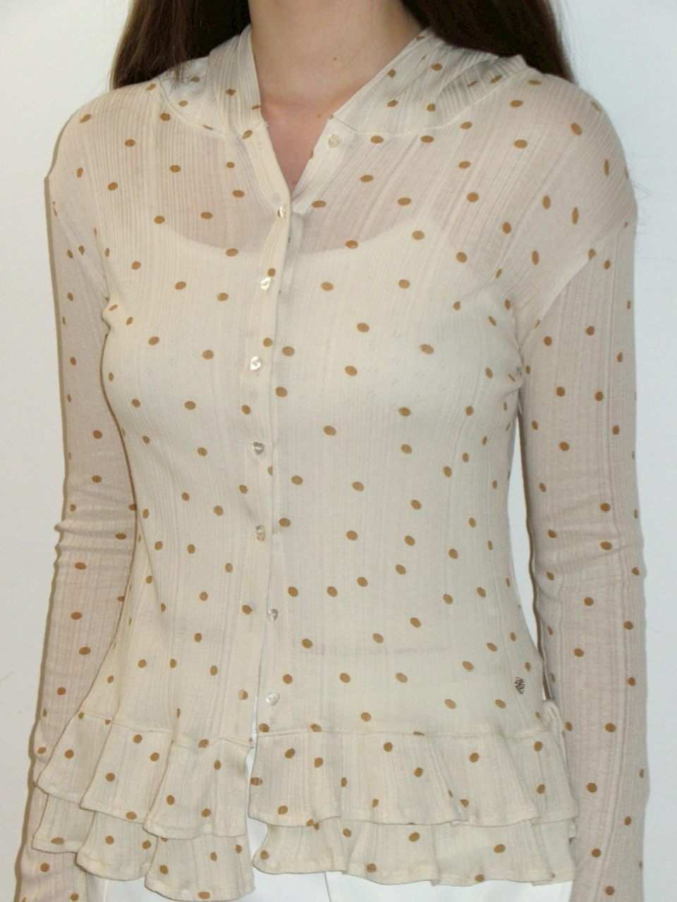 【CRANK】DOT FRILL SHEER HOOD CARDIGAN