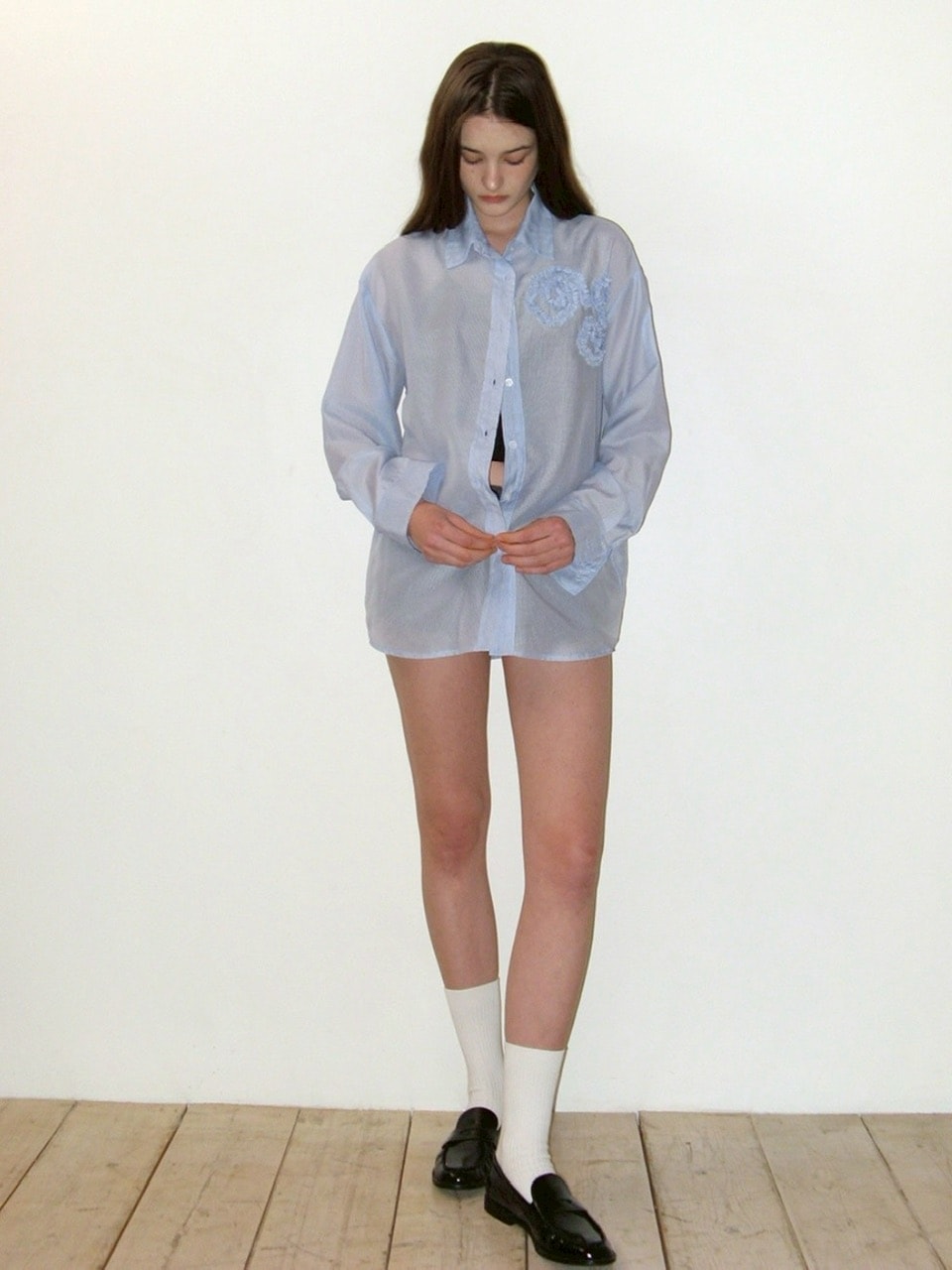 【CRANK】FLOWER STRIPED SHEER SHIRT / 【クランク】フラワーストライプボーダーシアー長袖シャツ