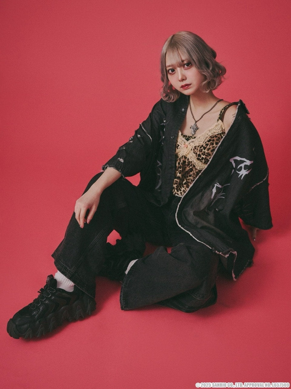 【GALFY×KUROMI】イルガルフィーボロボロデニム半袖BIGシャツ