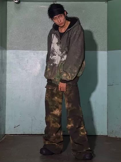 【DND4DES】CAMO DISTRESSED OVERSIZE CARGO PANTS