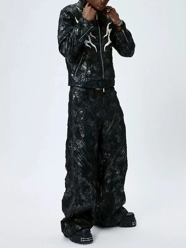 【DND4DES】COATED FAUX LEATHER BIKER BAGGY PANTS