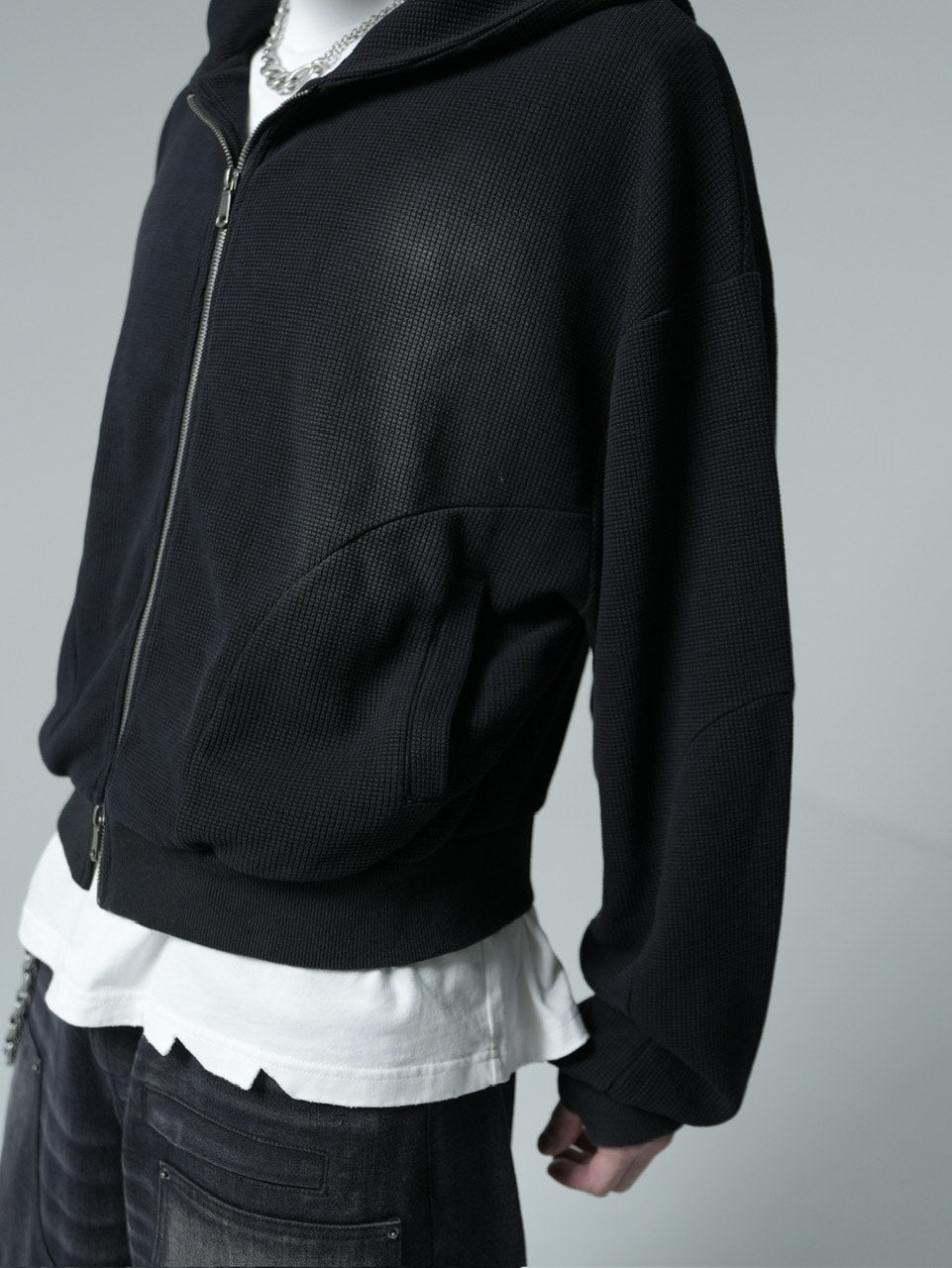 【CHIKASHITSU PLUS HIGH】Rust waffle zip up hoodie