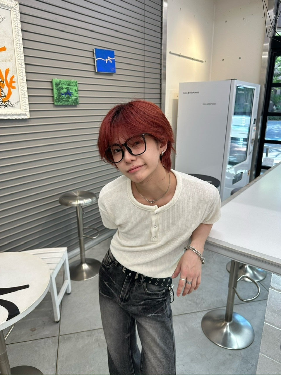 受注制【LUV CODE】henry neck half sleeve velours top (4color)