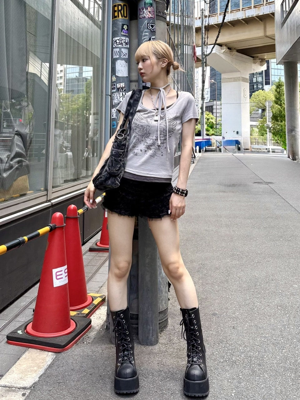 受注制【Never mind the XU】tie set cross wing tee (2color) / 【ネバーマインドザエックスユー】ネクタイセットクロスウィング半袖Tシャツ