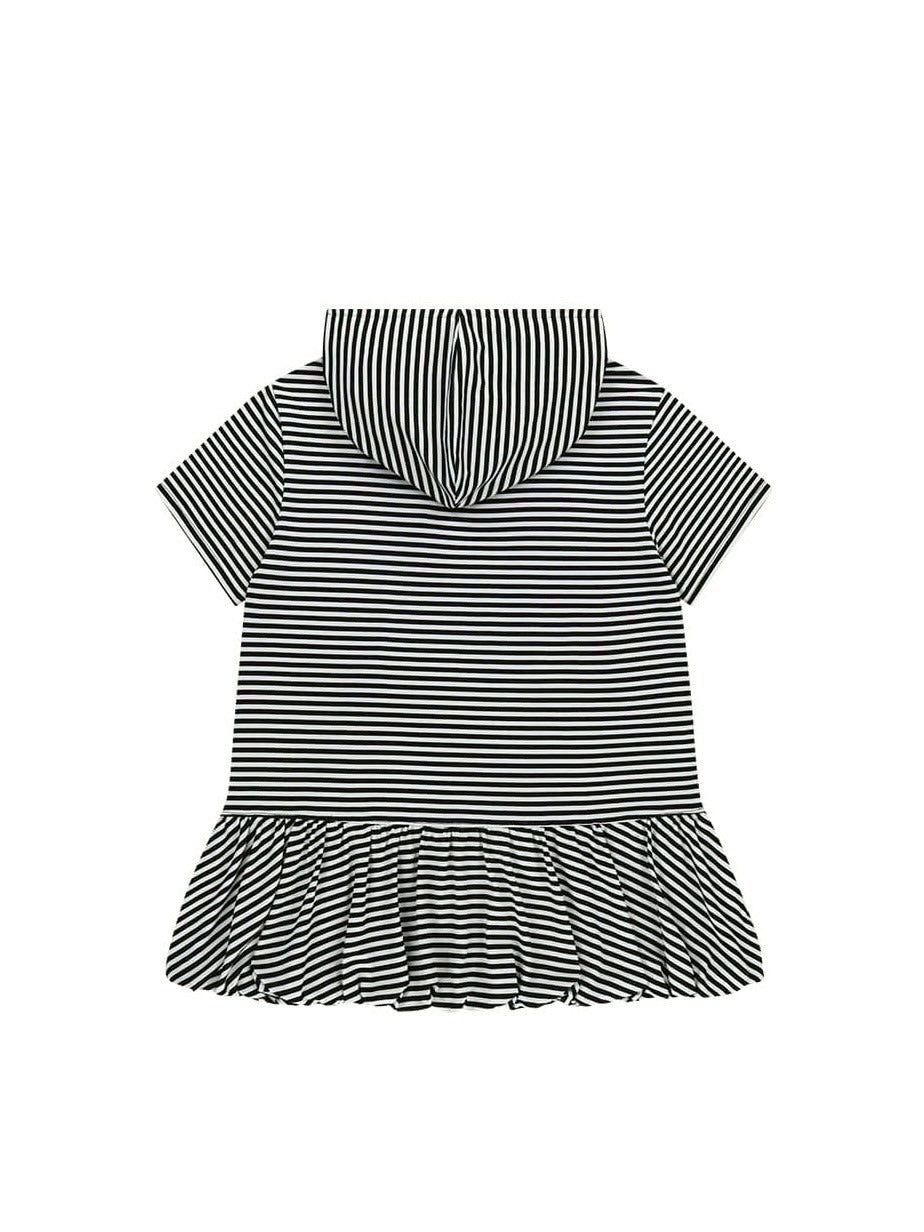 【TUOMIO】STRIPE BALLOON HOOD DRESS / 【トゥオミオ】ストライプバルーンフードワンピース