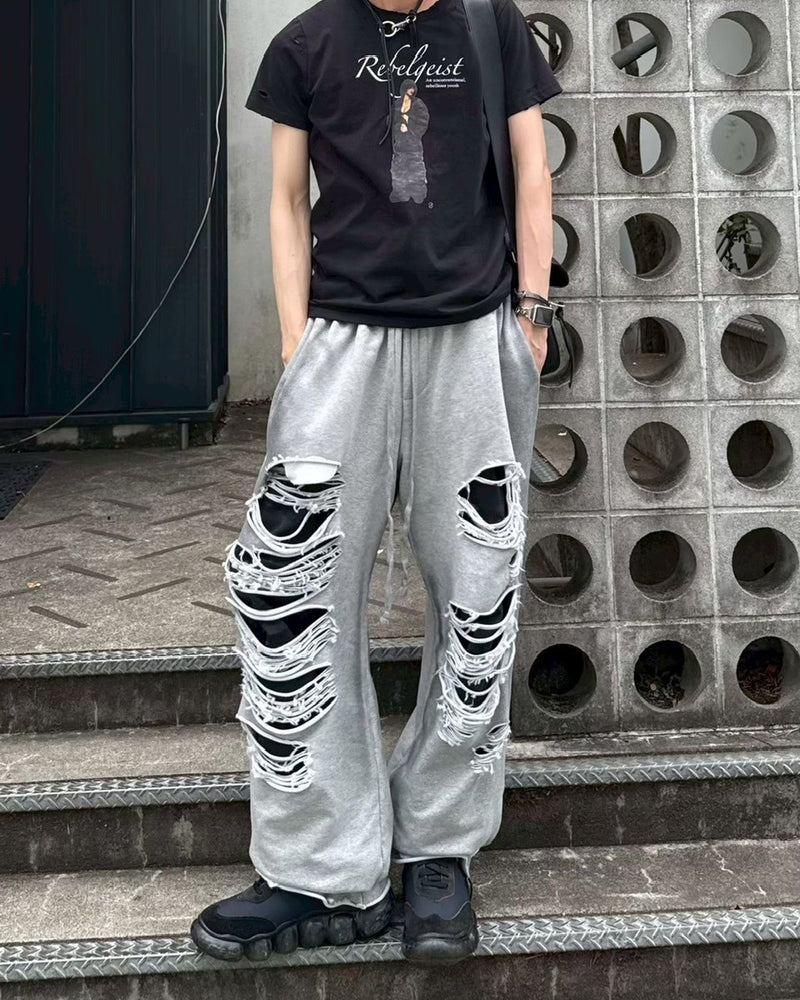 受注制【Chikashitsu +】oiled wash damage sweat pants / 【チカシツプラス】オイルドウォッシュダメージスウェットパンツ (2color)