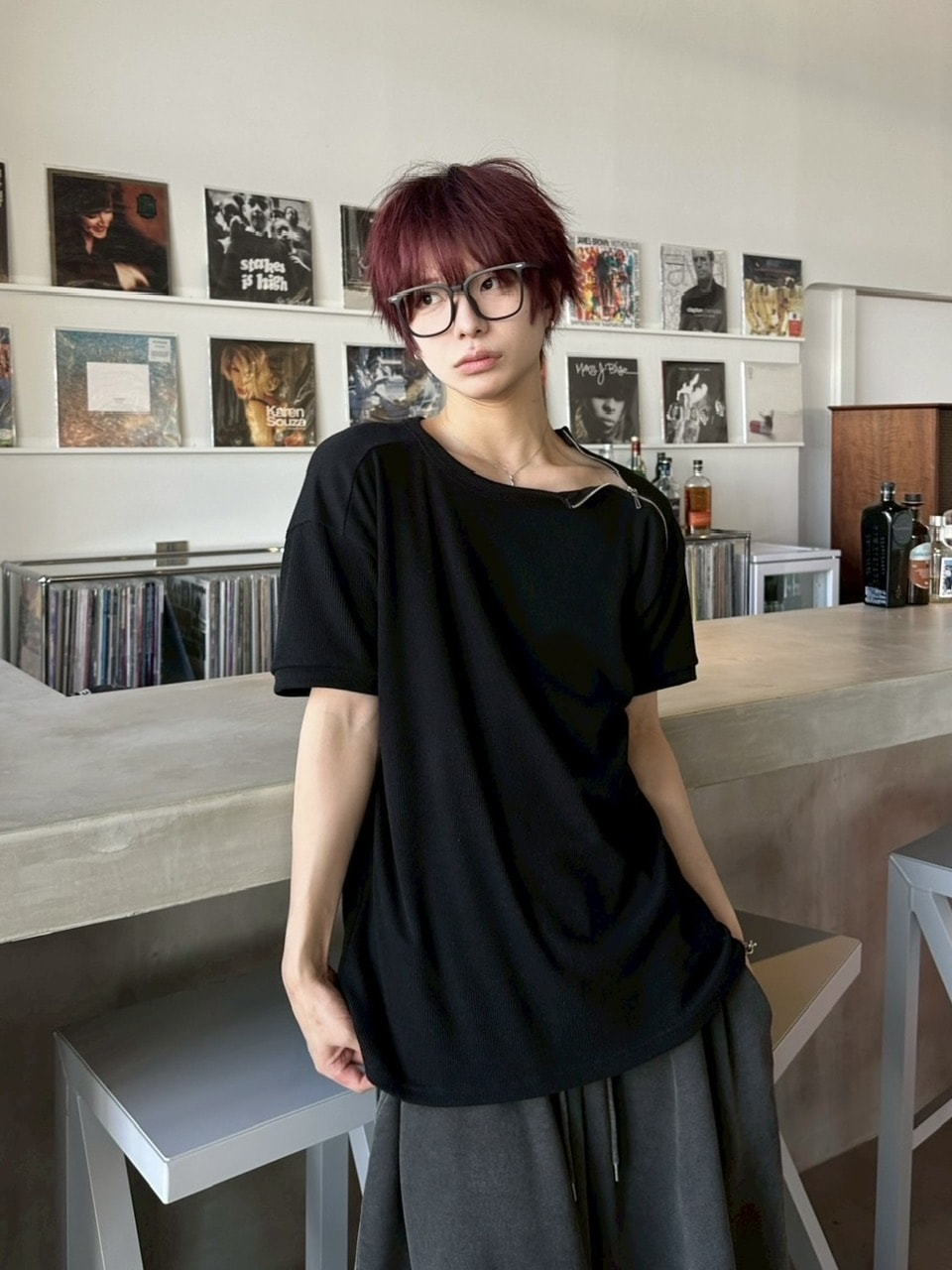 受注制【LUV CODE】shoulder zip half sleeve knit (3color)