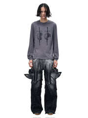 【The Boy Has No Patience】LUMINOUS DAWN SWORD & SHIELD TEE / 【ザボーイハズノーペーシェンス】ソードデザイングラフィックロゴダメージ長袖Tシャツ