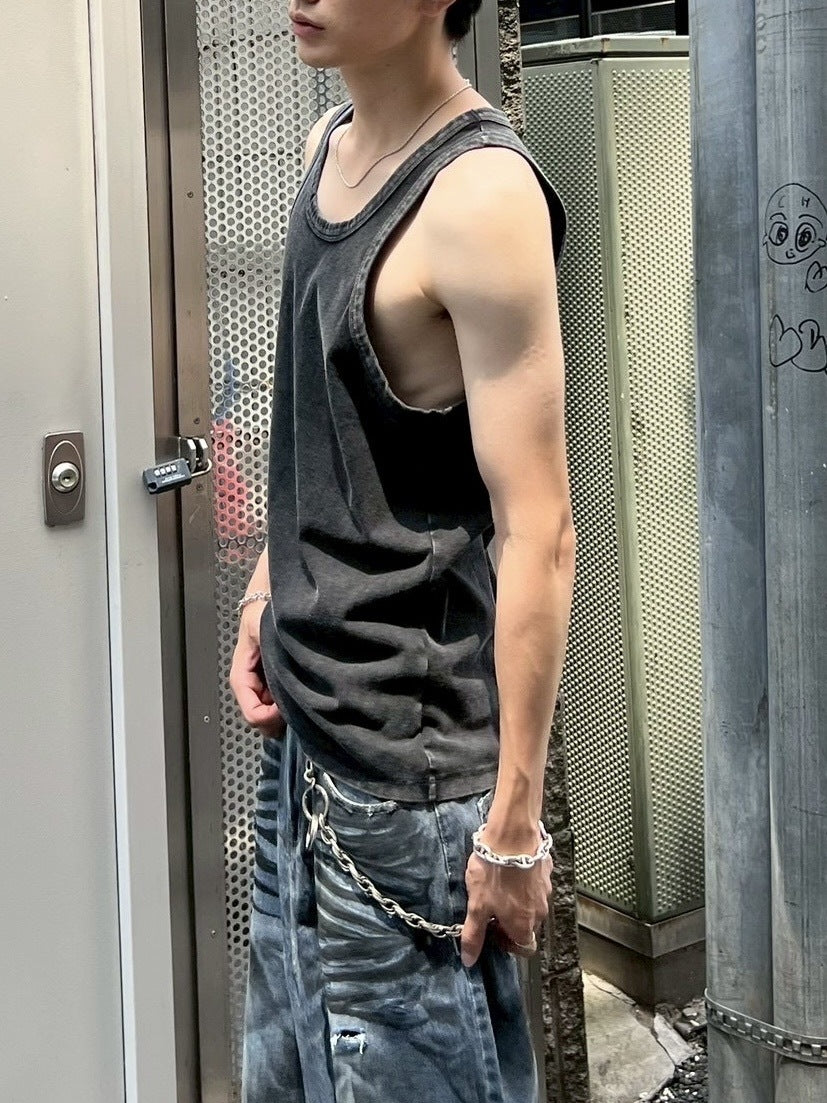 受注制【Chikashitsu +】dirty wash sleeveless / 【チカシツプラス】ダーティウォッシュタンクトップ (2color)