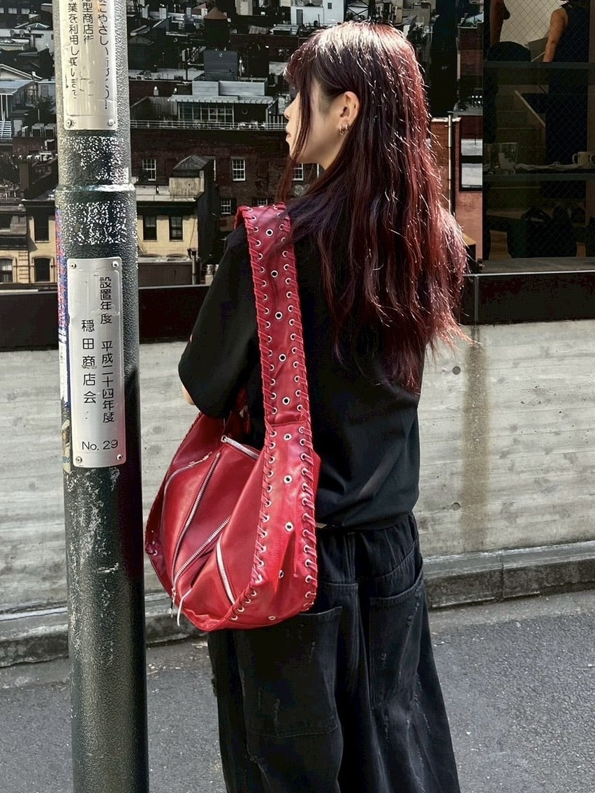 受注制【Chikashitsu +】big zip Non-leather material bag / 【チカシツプラス】ビックジップノンレザーショルダーバッグ