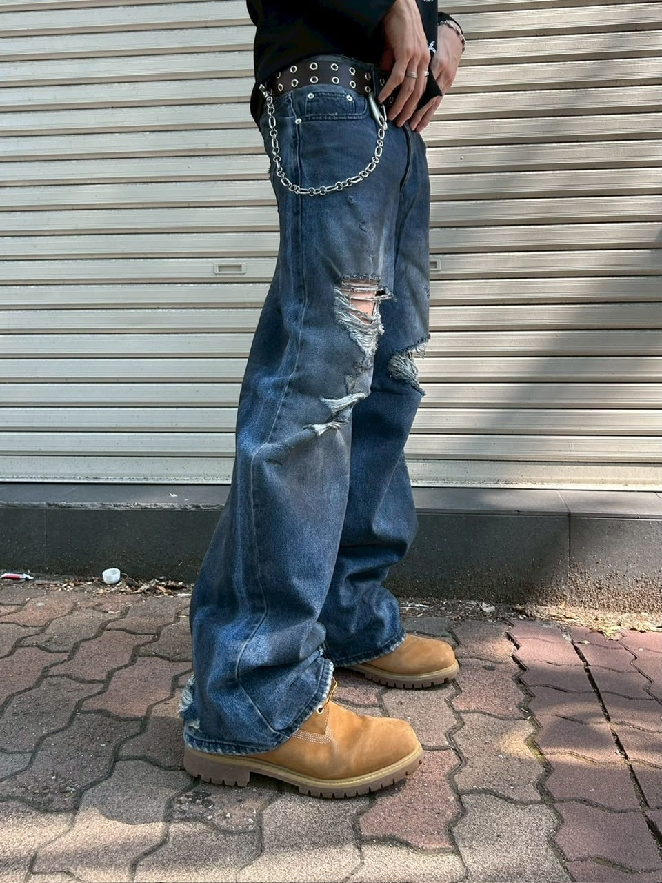 受注制【Chikashitsu +】oiled wash destroy denim pants / 【チカシツプラス】オイルドウォッシュデストロイデニムパンツ