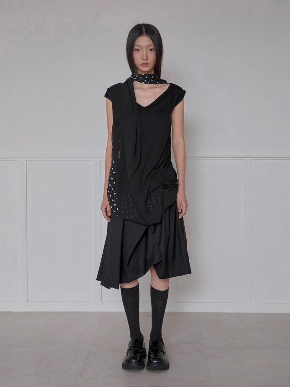 【FLAREUP】Layered Dot Scarf T-Shirt