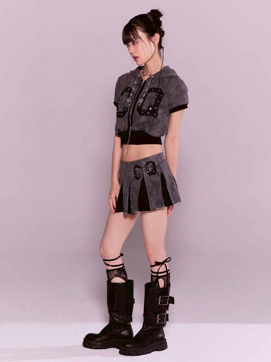 【CHERRYQUIRI】CQ lace stud hood zip-up