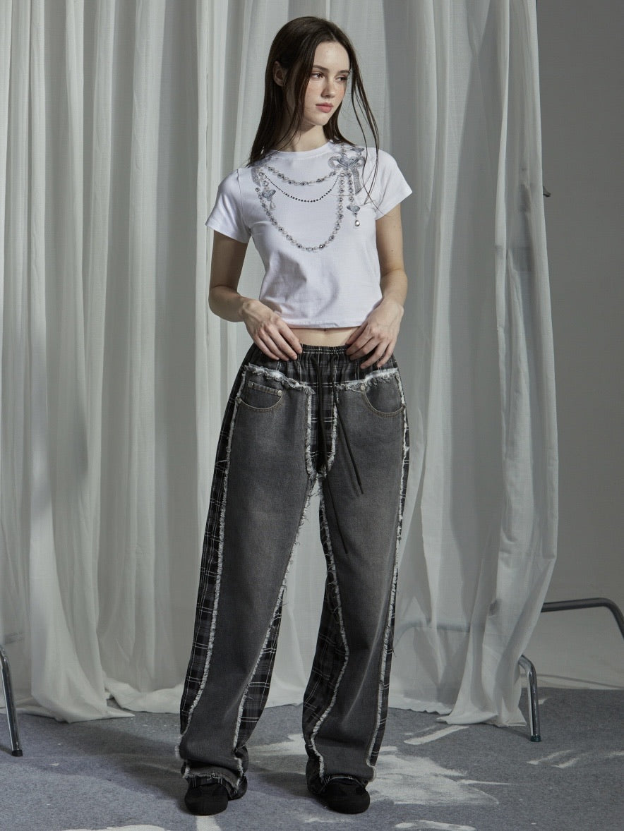 【GATELESS】NECKLACE PRINT CROPPED T-SHIRT / 【ゲートレス】ネックレスプリントクロップド半袖Tシャツ