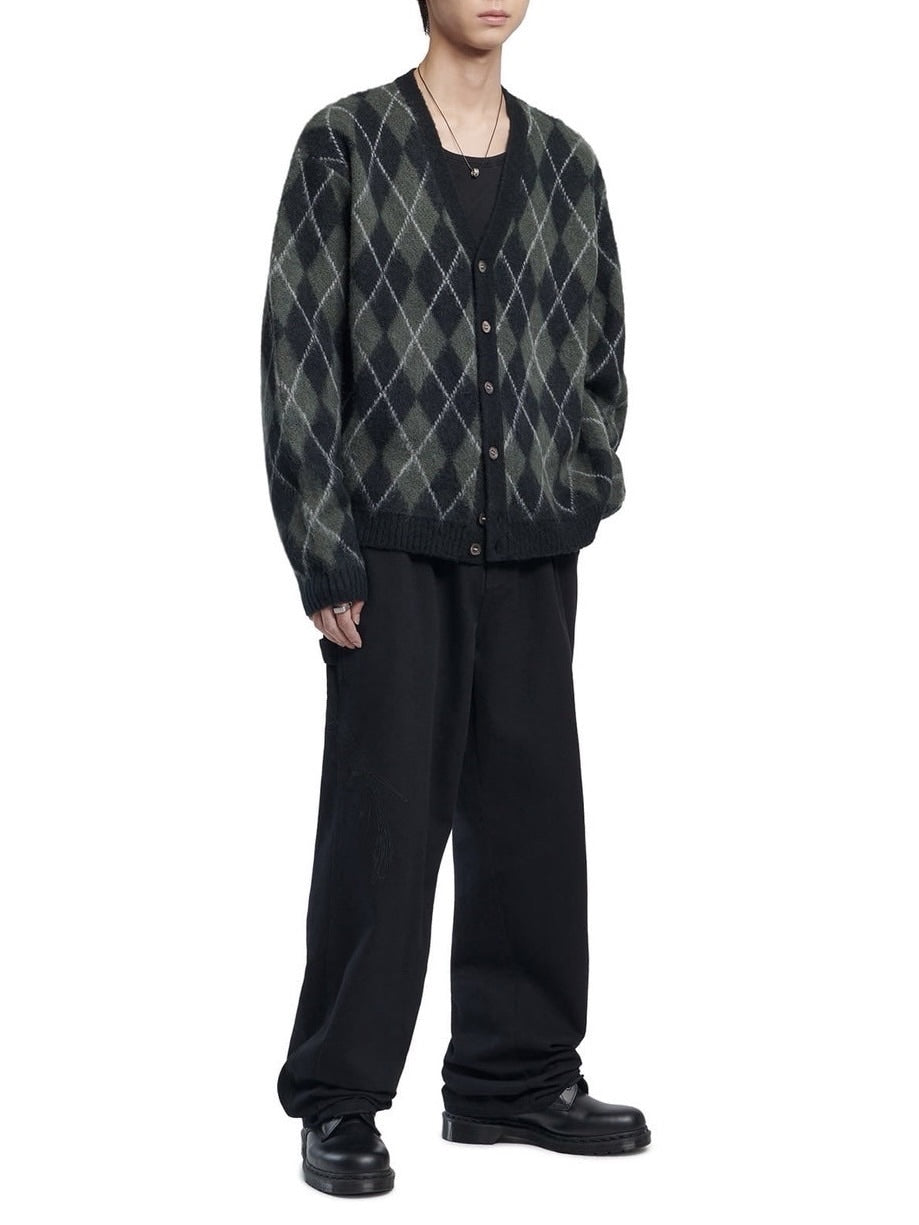 【NOMANUAL】ARGYLE HAIRY CARDIGAN